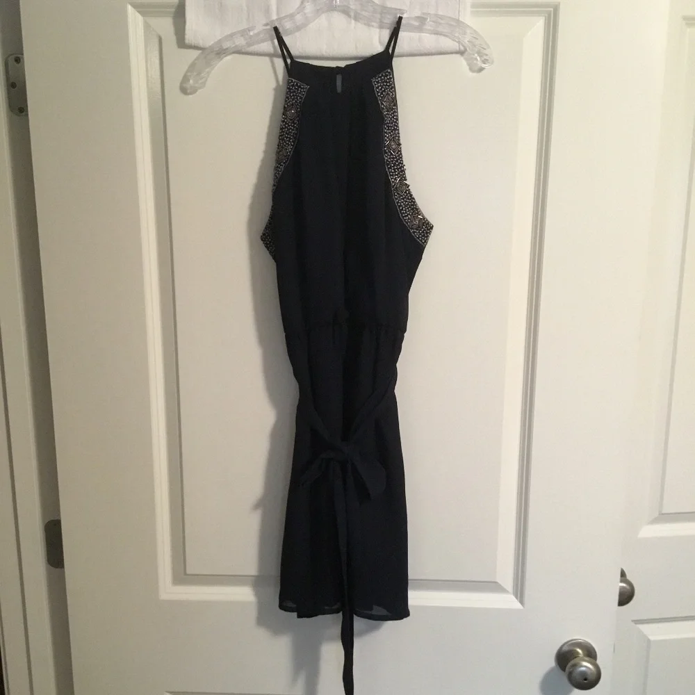 Teeze Me Juniors Embellished Sheer Lined Dress Navy Size 5 - Picture 1 of 4